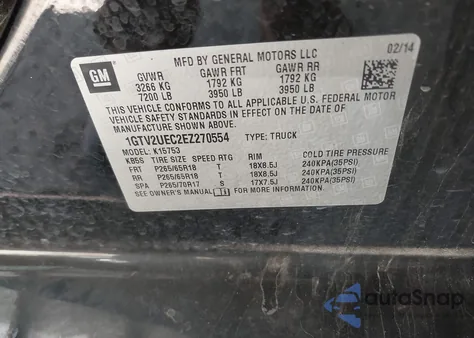 2014 GMC Sierra 1500 Sle from USA, damaged, VIN 1GTV2UEC2EZ270554